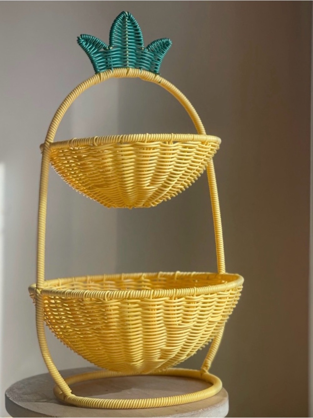Rare find
Yellow Two-Tier Basket Stand with Teal Pineapple Top
